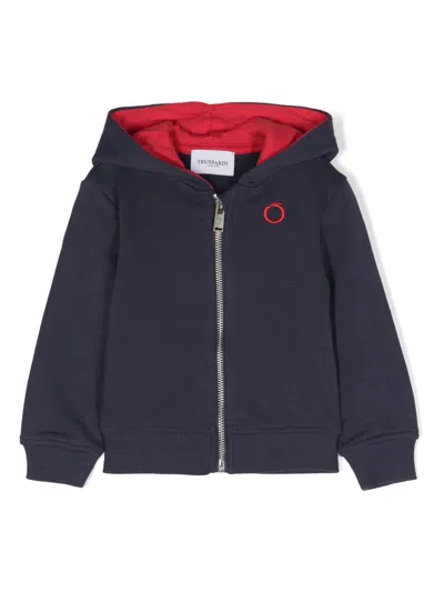 Trussardi Junior Babies' Logo-embroidered Cotton Hoodie In Blue