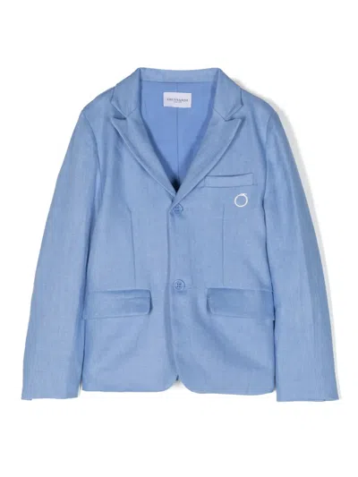 Trussardi Junior Kids' Logo-embroidered Linen Blazer In Blue