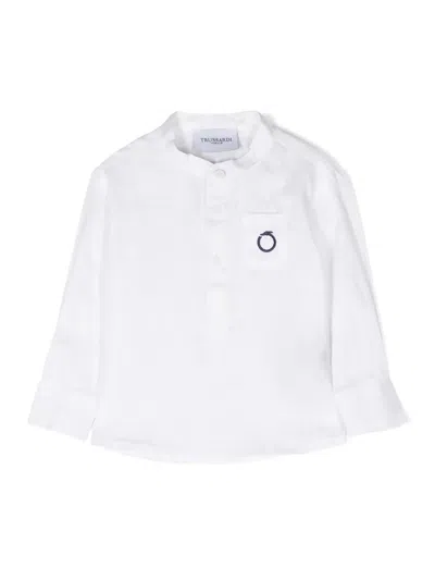 Trussardi Junior Babies' Logo-embroidered Linen Shirt In White