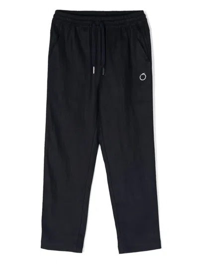 Trussardi Junior Kids' Logo-embroidered Linen Trousers In Blue
