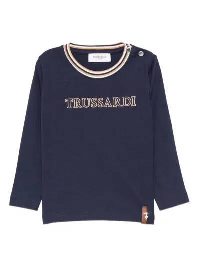 Trussardi Junior Babies' Logo-embroidered Long-sleeve T-shirt In Blue
