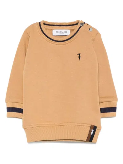 Trussardi Junior Babies' Logo-embroidered Ribbed-trim Sweatshirt In Brown