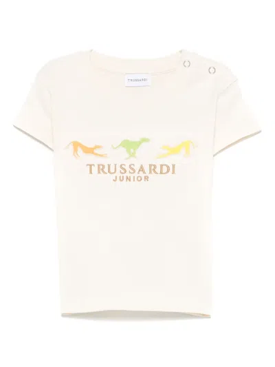 Trussardi Junior Babies' Logo-embroidered T-shirt In Neutrals