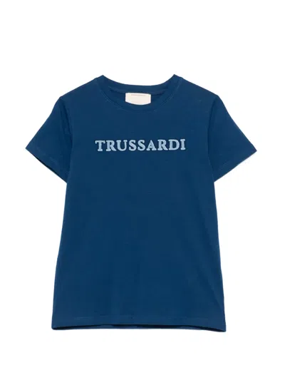 Trussardi Junior Kids' Logo-embroidery T-shirt In Blue