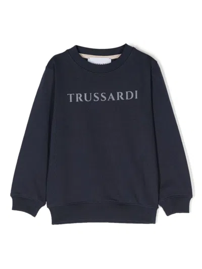 Trussardi Junior Kids' Logo-print Cotton Sweatshirt In Blue