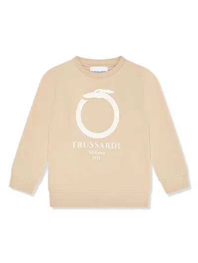 Trussardi Junior Kids' Logo-print Cotton Sweatshirt In Neutrals