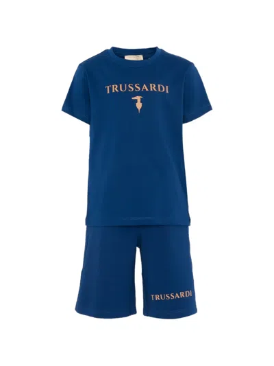 Trussardi Junior Logo-print T-shirt And Shorts Set In Blue