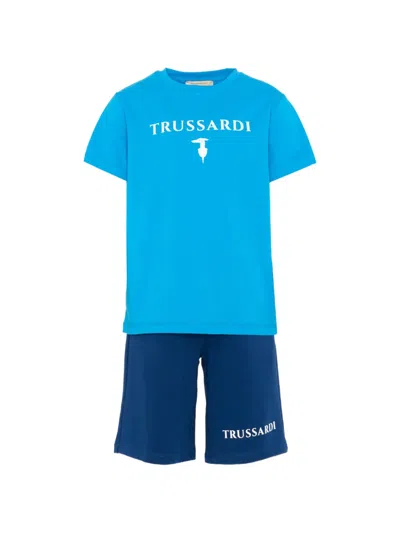 Trussardi Junior Kids' Logo-print T-shirt And Shorts Set In Blue