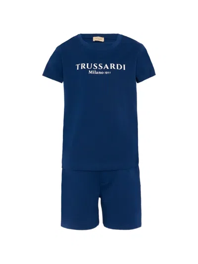 Trussardi Junior Kids' Logo-print T-shirt And Shorts Set In Blue