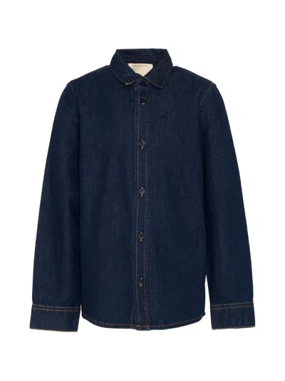 Trussardi Junior Kids' Logo-embroidered Denim Shirt In Blue
