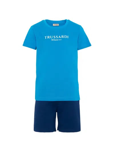 Trussardi Junior Kids' Logo-print Cotton Short Set In Blue