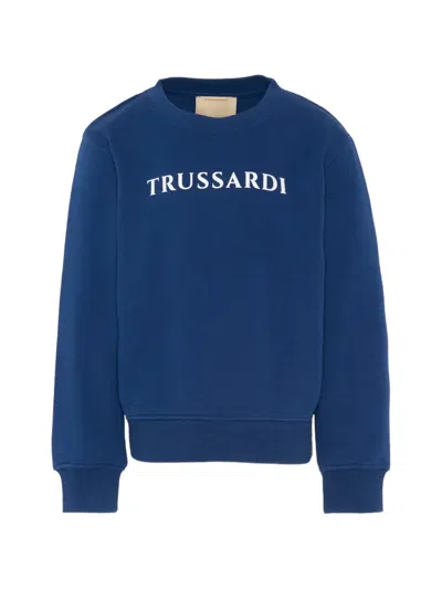Trussardi Junior Kids' Logo-print Crewneck Sweatshirt In Blue