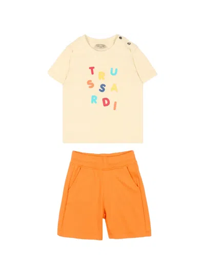 Trussardi Junior Babies' Logo-print Short Set In Neutral