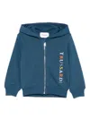 Trussardi Junior Raised Logo-detail Hoodie In Blue