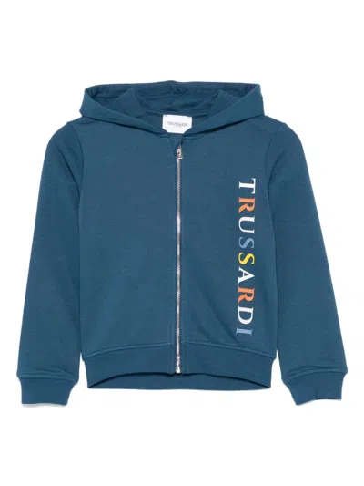 Trussardi Junior Kids' Raised Logo-detail Hoodie In Blue