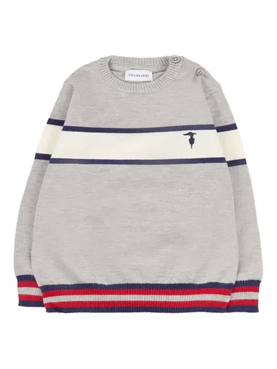 Trussardi Junior Babies' Stripe-embellished Crew-neck Sweater In Gray