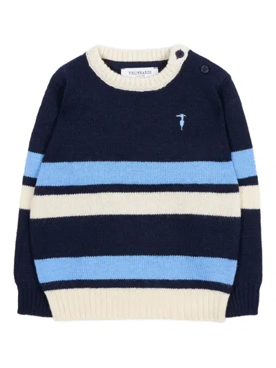 Trussardi Junior Babies' Striped Embroidered Jumper In Blue