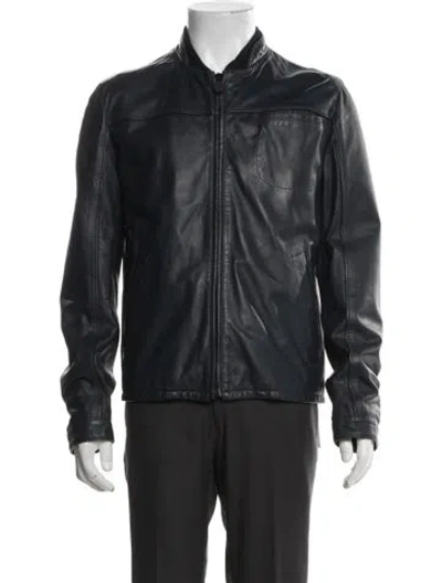 Pre-owned Trussardi Lamb Leather Jacket In Blue