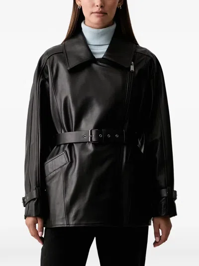 Trussardi Leather Biker Jacket In Black