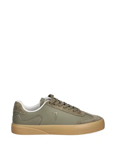 Trussardi Logo-detail Leather Sneakers In Green
