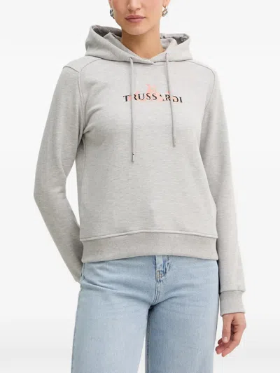 Trussardi Logo Hoodie In Gray