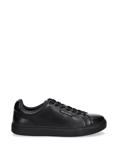 Trussardi Logo Leather Sneakers In Black