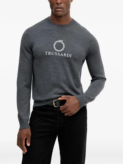 Trussardi Logo Print Crewneck Sweater In Gray