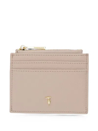 Trussardi Logo Zip Card Holder In Neutral