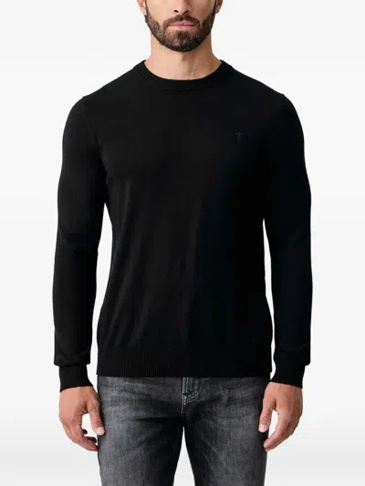 Trussardi Logo-embroidered Crew-neck Sweater In Black