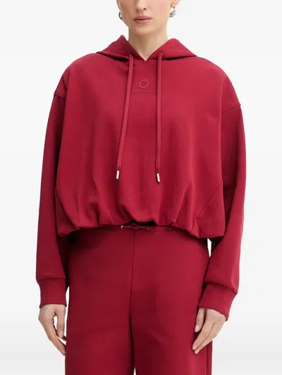 Trussardi Logo-embroidered Drawstring Hoodie In Red