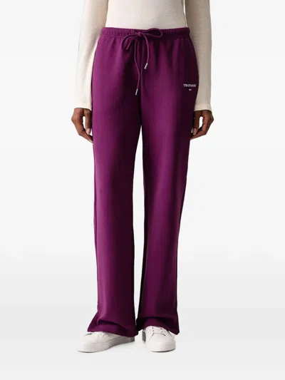 Trussardi Logo-embroidered Drawstring Trousers In Purple