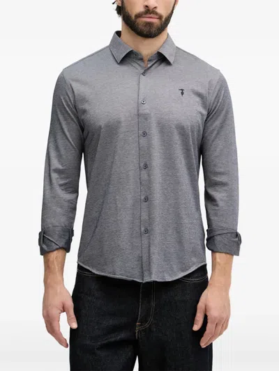 Trussardi Logo-embroidered Long-sleeve Shirt In Gray