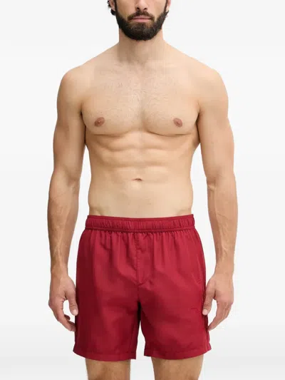 Trussardi Logo-embroidered Swim Shorts In Red