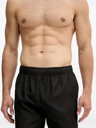 Trussardi Logo-embroidered Swim Shorts In Black