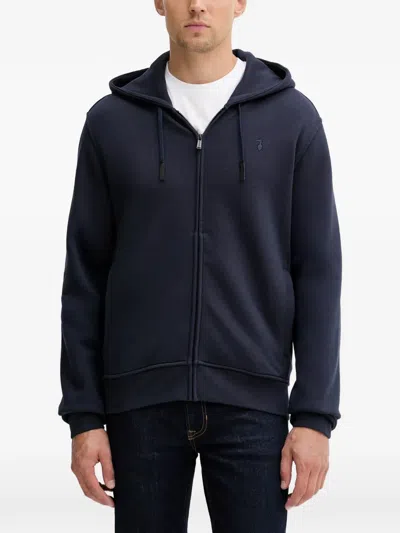 Trussardi Logo-embroidered Zip-up Hoodie In Blue