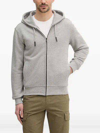 Trussardi Logo-embroidered Zip-up Hoodie In Gray