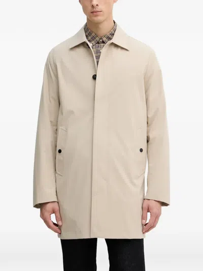 Trussardi Logo-patch Button-up Coat In Gold