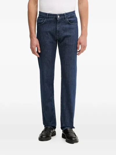 Trussardi Logo-patch Straight-leg Jeans In Blue