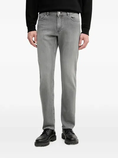Trussardi Logo-patch Straight-leg Jeans In Gray
