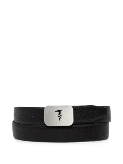 Trussardi Logo-plaque Pebbled Belt In Metallic