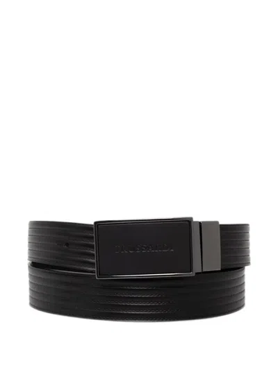 Trussardi Logo-plaque Striped Belt In Black