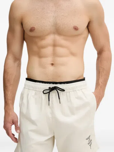 Trussardi Logo-print Drawstring Swim Shorts In Neutrals