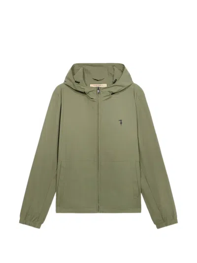 Trussardi Logo-print Drawstring-hood Jacket In Green