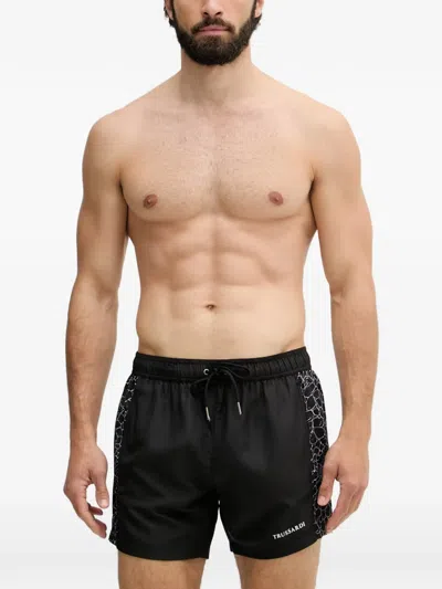 Trussardi Logo-print Drawstring-waist Swim Shorts In Black
