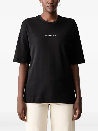 Trussardi Logo-print Drop-shoulder T-shirt In Black
