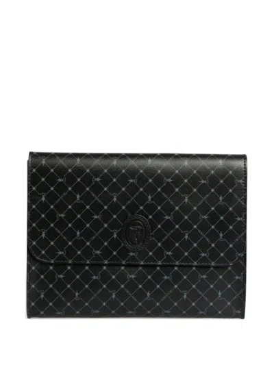Trussardi Logo-print Foldover Clutch Bags In Black