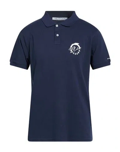 Trussardi Man Polo Shirt Navy Size S Cotton In Blue