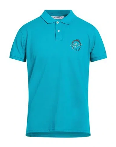 Trussardi Man Polo Shirt Turquoise Size M Cotton In Blue