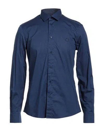 Trussardi Man Shirt Navy Size 17 Cotton, Elastane In Blue