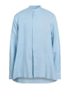 Trussardi Man Shirt Sky Blue Size 17 Linen
